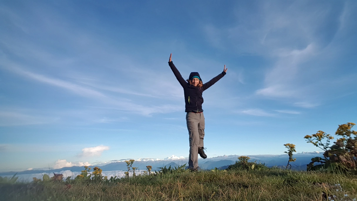 Hikers from europe at on the top of phoktey dara